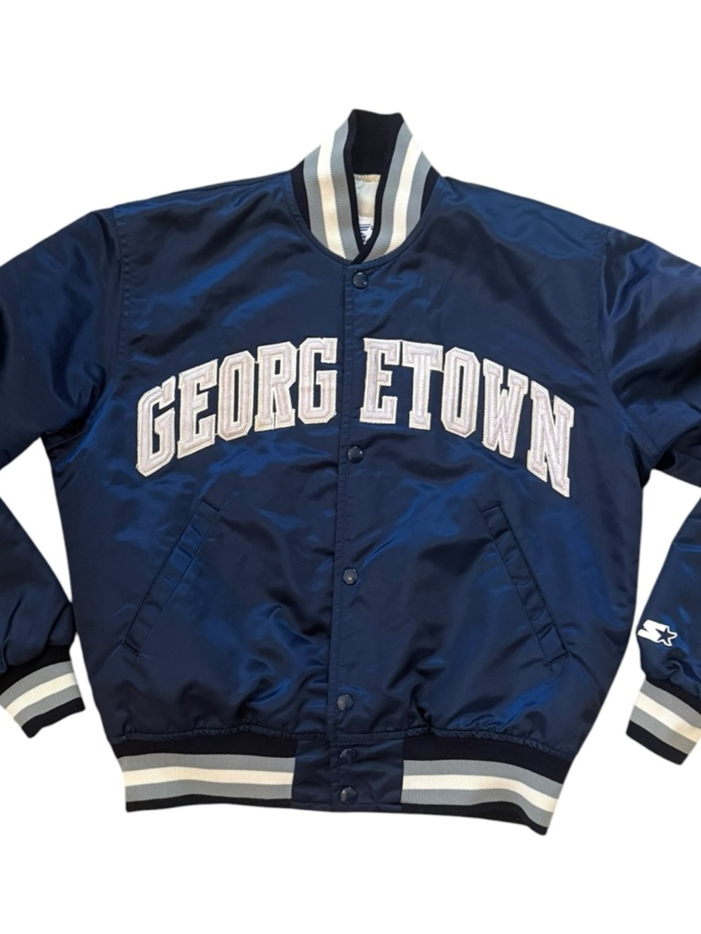 Vintage 80's GEORGETOWN HOYAS STARTER SATIN JACKET SZ Medium excellent condition